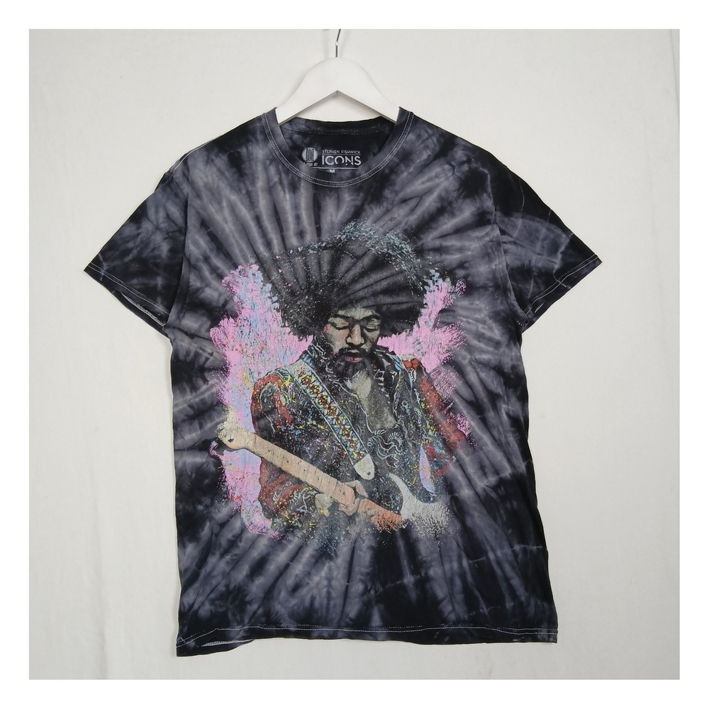 Stephen Fishwick Icons Jimi Hendrix Tie Dye Graphic T-Shirt Mens Medium Black